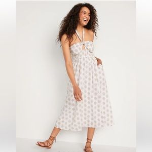NWT ~ OLD NAVY Fit & Flare Smocked Printed Keyhole Halter Maxi Dress SIZE L